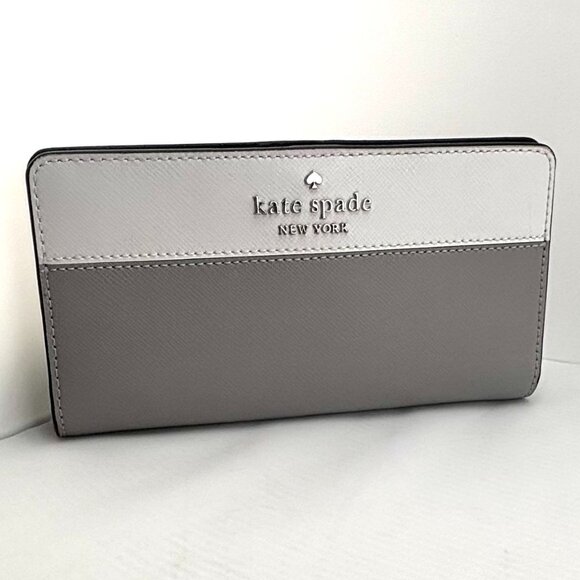 Kate Spade Stacy Laurel Way Bifold Wallet Gray Two Tone Saffiano Leather - Picture 1 of 7